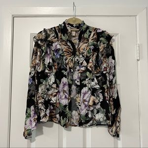H&M Flower Tiger Ruffle Blouse